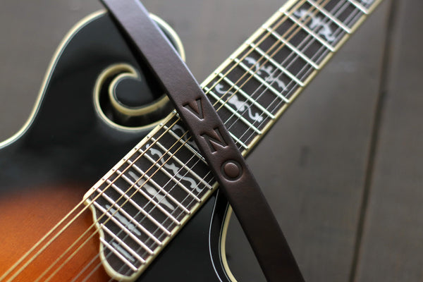 LEATHER MANDOLIN STRAP WITH PERSONALIZED DEBOSSING