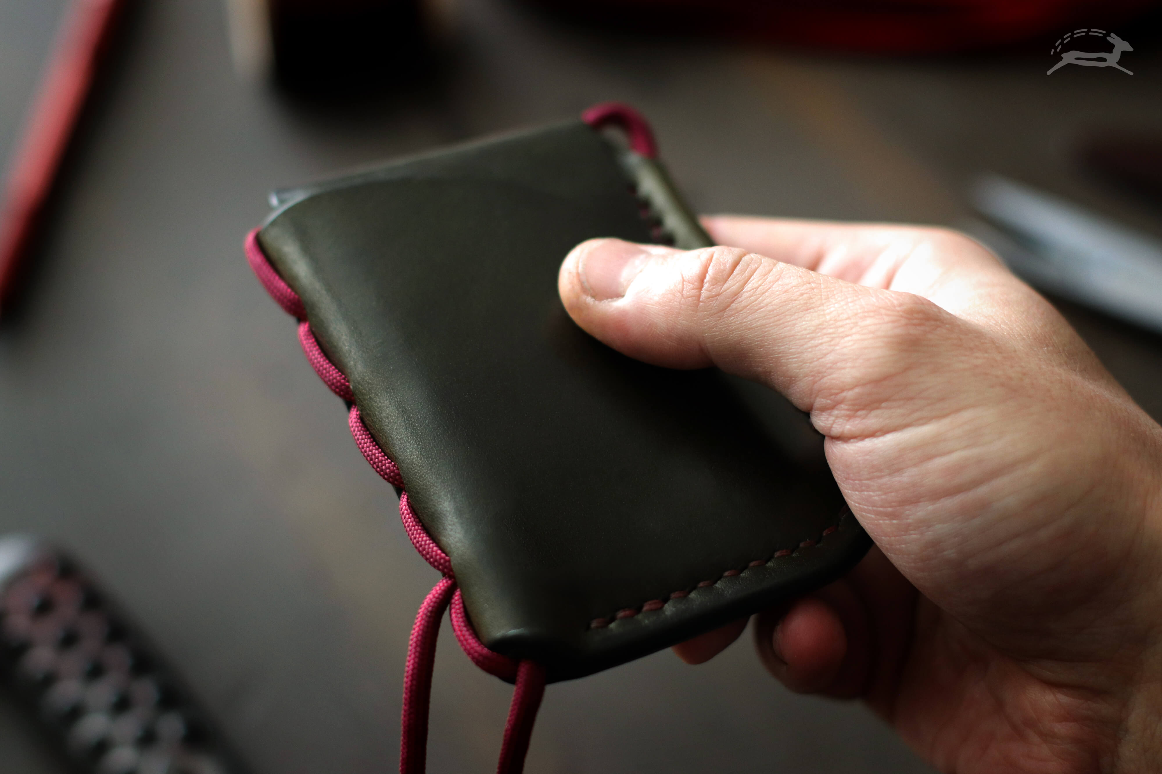 green veg-tan leather wallet with 550 paracord - OCHRE handcrafted