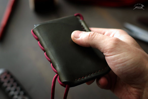 green veg-tan leather wallet with 550 paracord - OCHRE handcrafted
