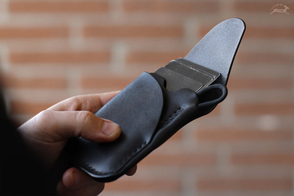 black leather card holder with pull tab - OCHRE handcrafted