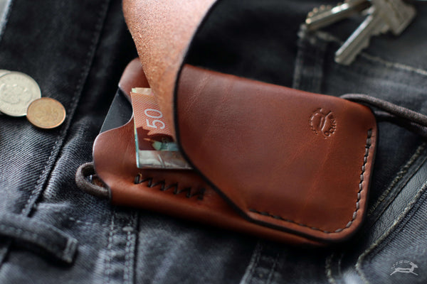 brown leather card wallet with cash sleeve - OCHRE handcrafted