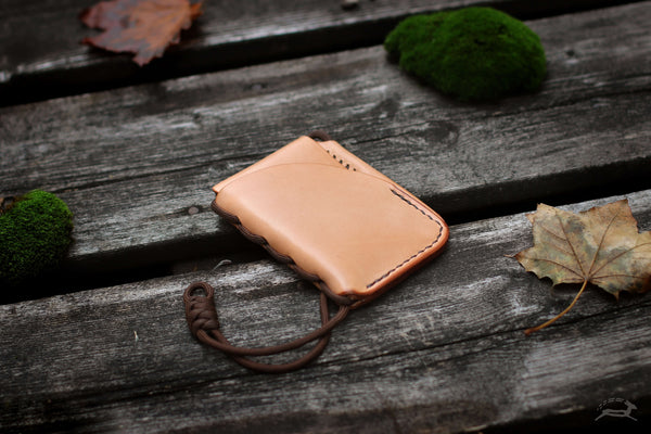 natural leather wallet with paracord 550 lanyard snake knot - OCHRE handcrafted