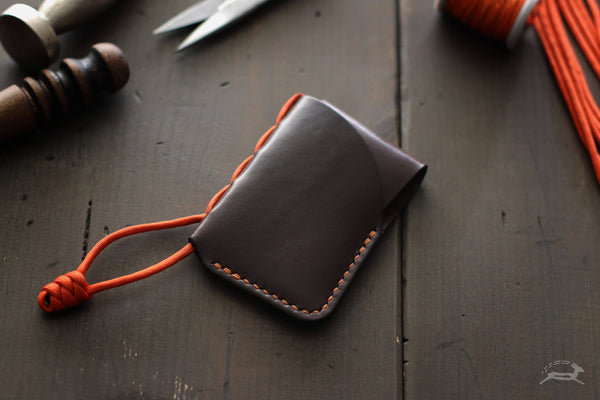 Dark brown leather wallet with safety orange accents - OCHRE handcrafted