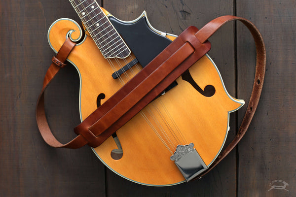 Handcrafted Leather Mandolin Strap - FOLK style - OCHRE handcrafted