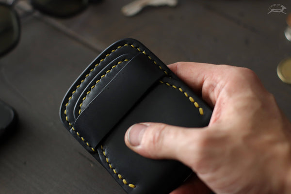 Handmade Leather Wallet black and yellow - OCHREhandcrafted