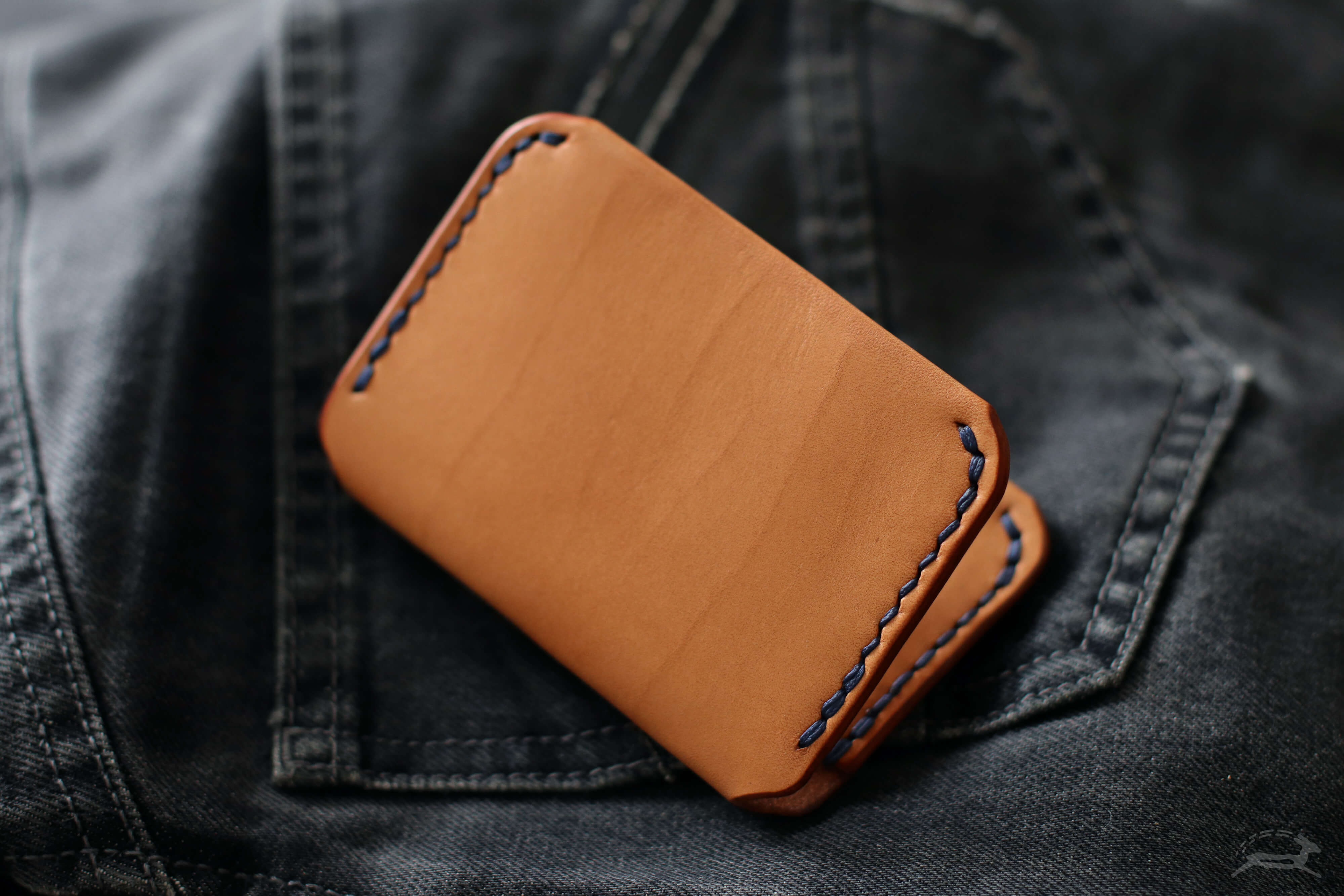 Natural Leather Wallet with Blue stitching