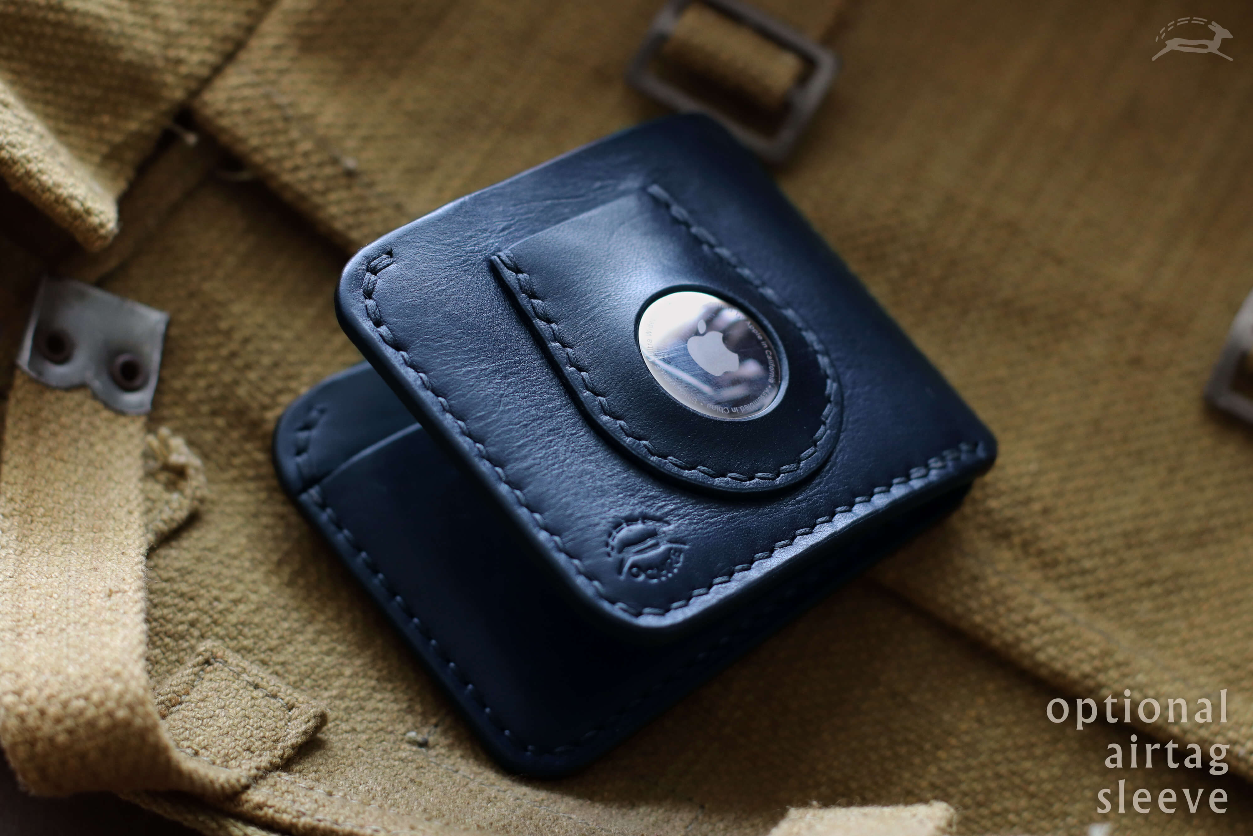 Navy Blue Leather Billfold with AirTag