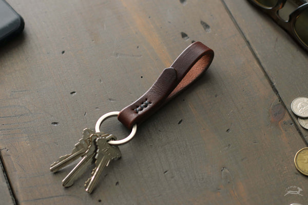 Skinny leather key fob handmade with dark brown leather - OCHRE handcrafted