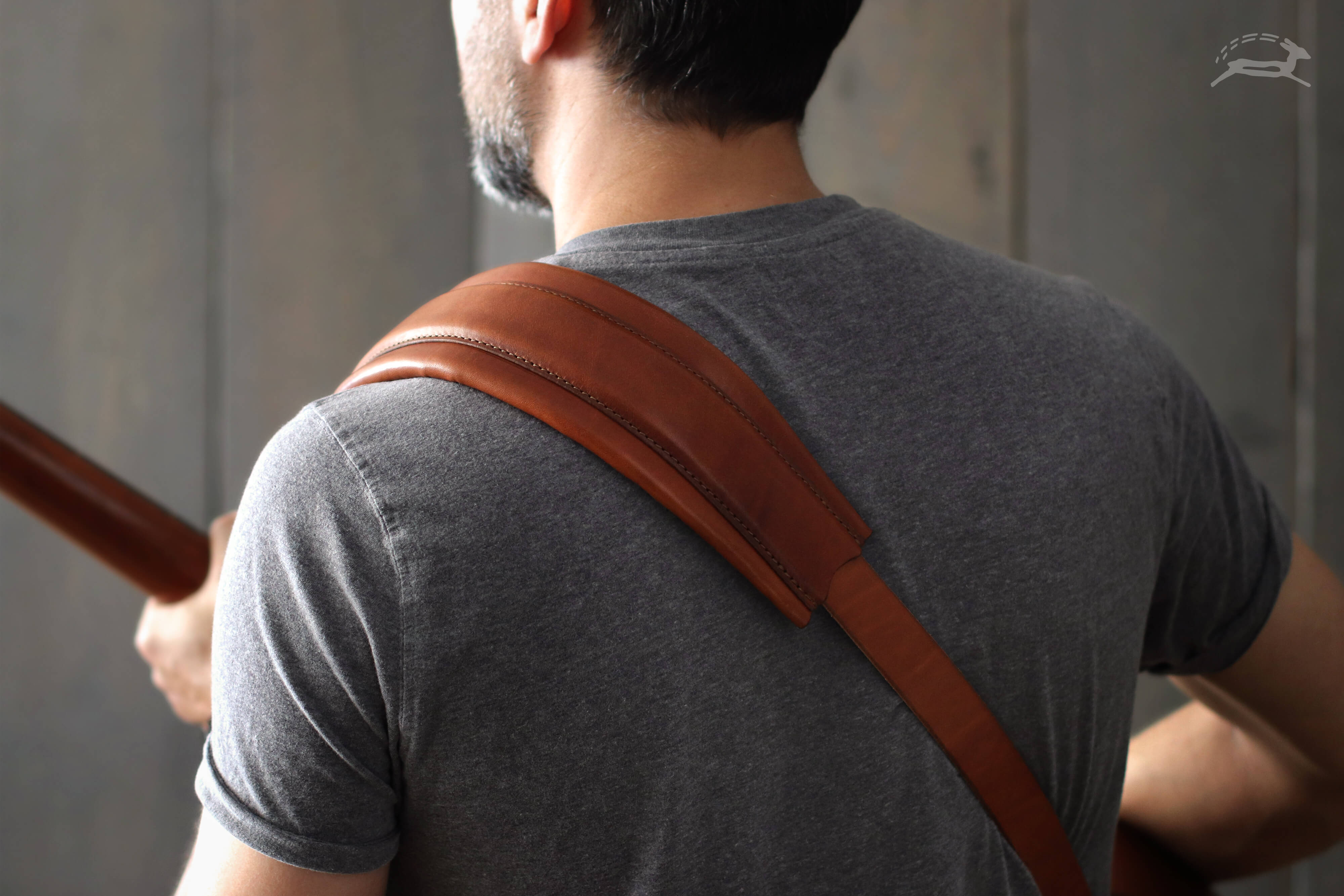 Tan leather guitar strap for electric or acoustic instruments - OCHRE handcrafted