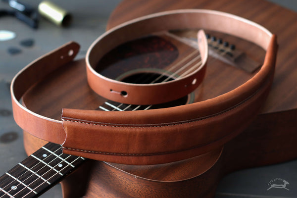Thick padded leather guitar strap - OCHRE handcrafted