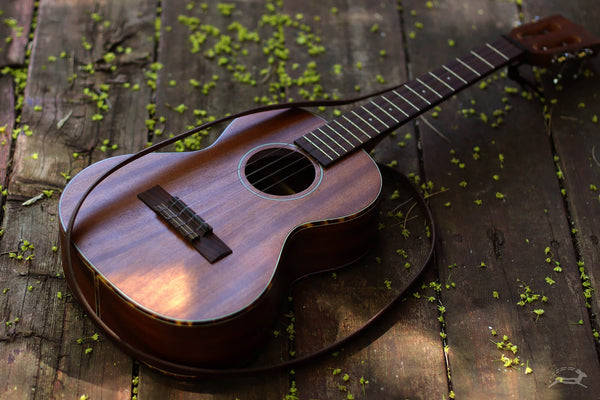 Leather Ukulele Straps SKINNY style OCHRE handcrafted