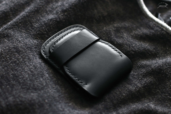 BLACK LEATHER WALLET AND DARK WOOL - OCHRE HANDCRAFTED