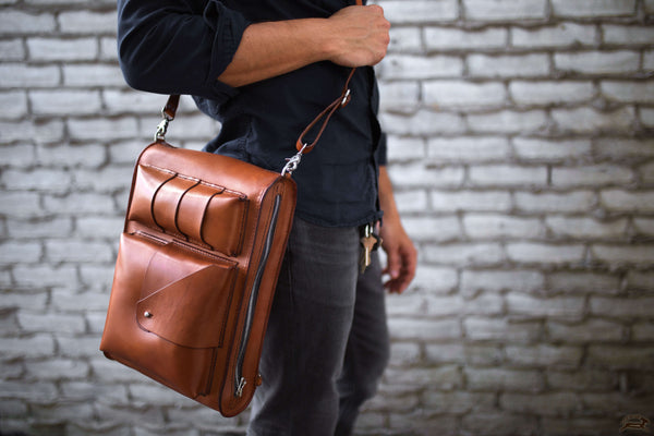brown leather satchel bag - OCHRE handcrafted