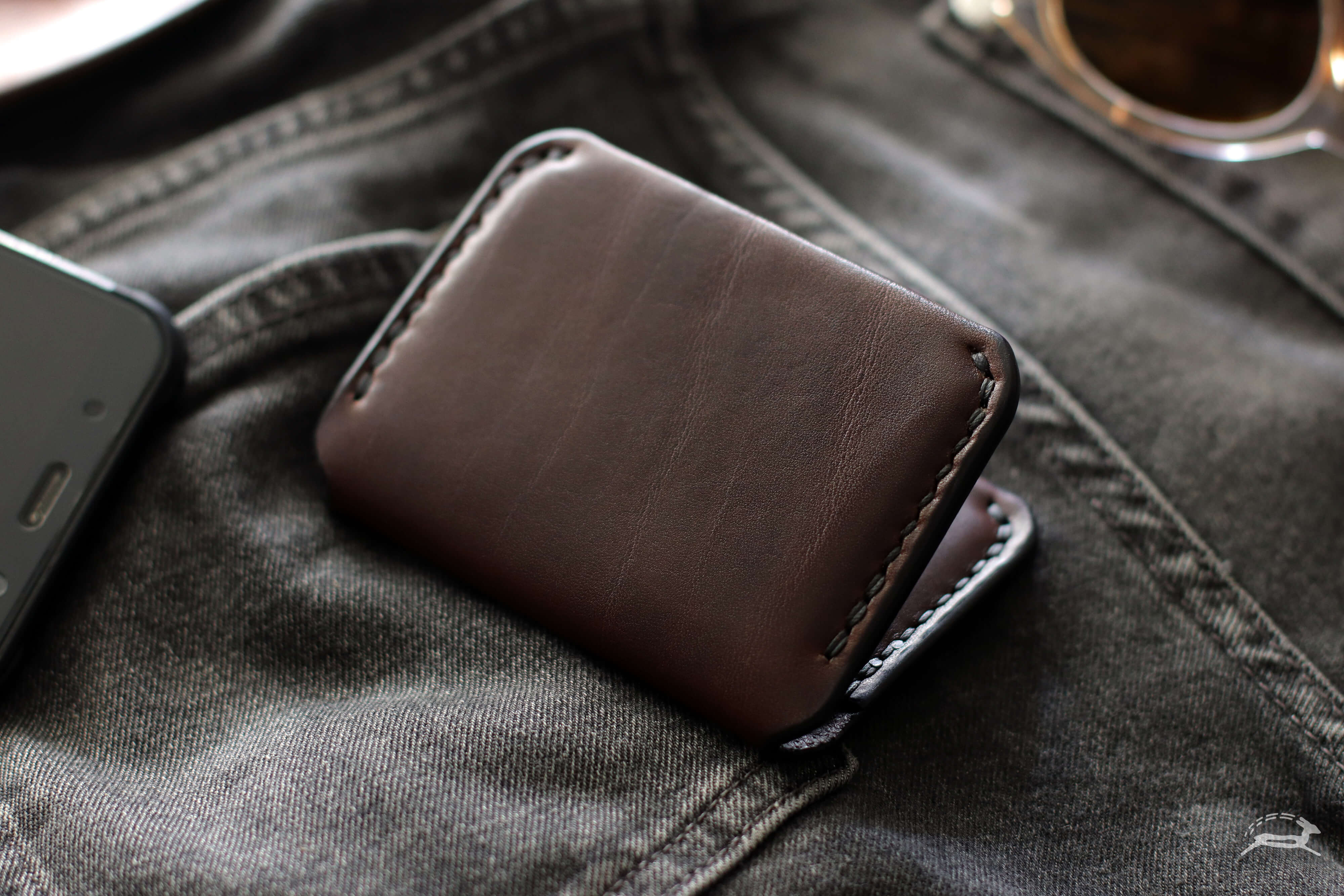 dark brown leather wallet denim edc - OCHRE handcrafted