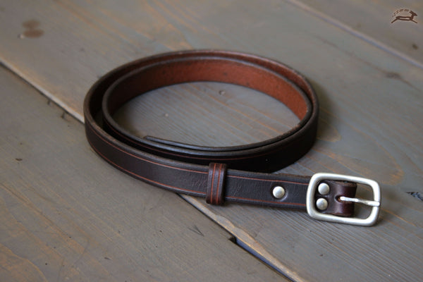 dark brown skinny leather belt - OCHRE handcrafted