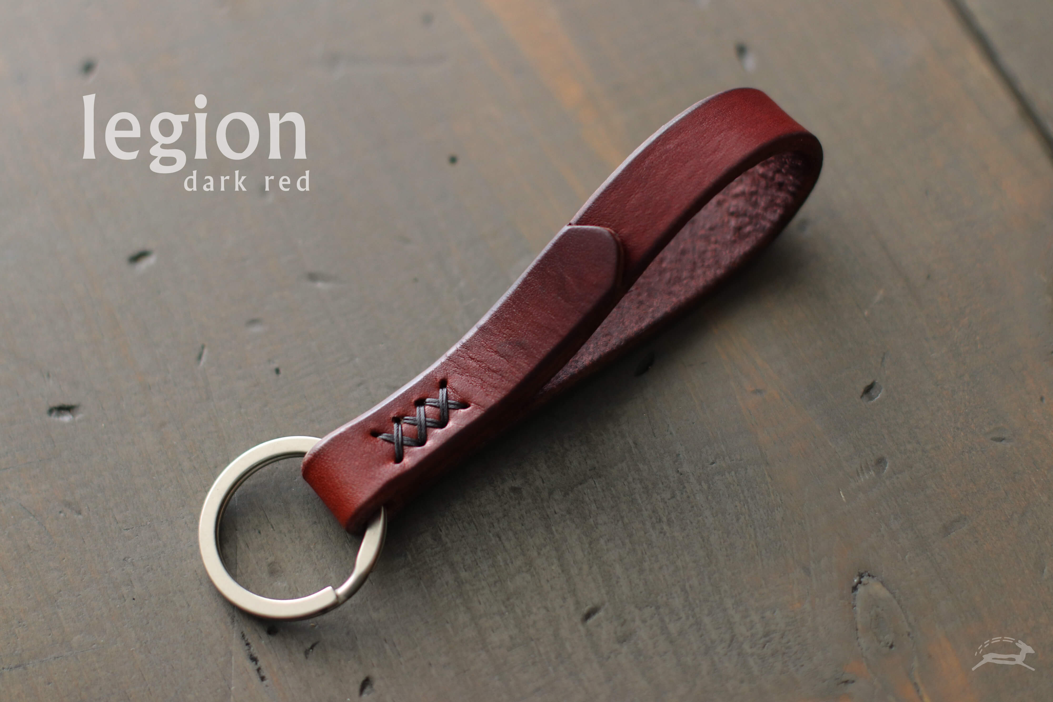 dark red leather keychain with matte-nickel hardware - OCHRE handcrafted