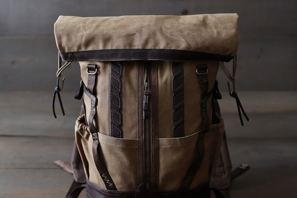 HANDMADE LEATHER AND CANVAS RUCKSACK