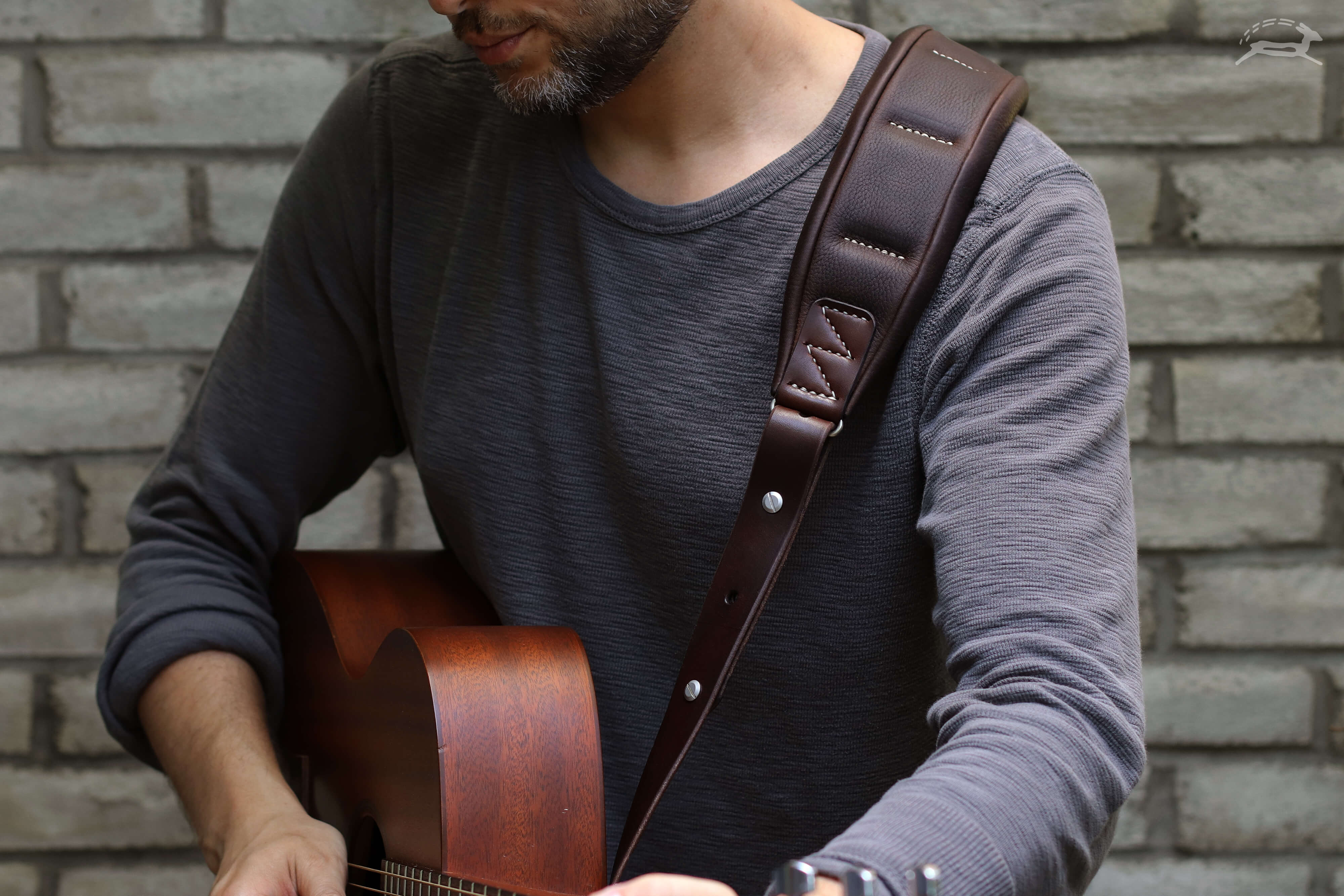leather guitar strap with thick padding - OCHRE handcrafted