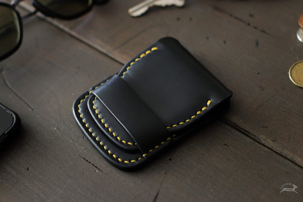 personalized leather wallet with bright yellow stitching - OCHRE handcrafted