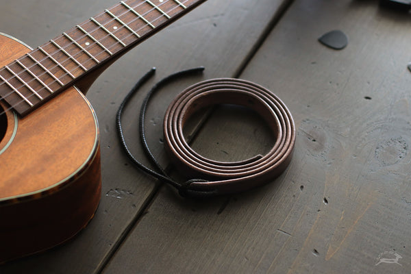 SMALL ROLLED UP UKULELE STRAP LEATHER - OCHRE HANDCRAFTED