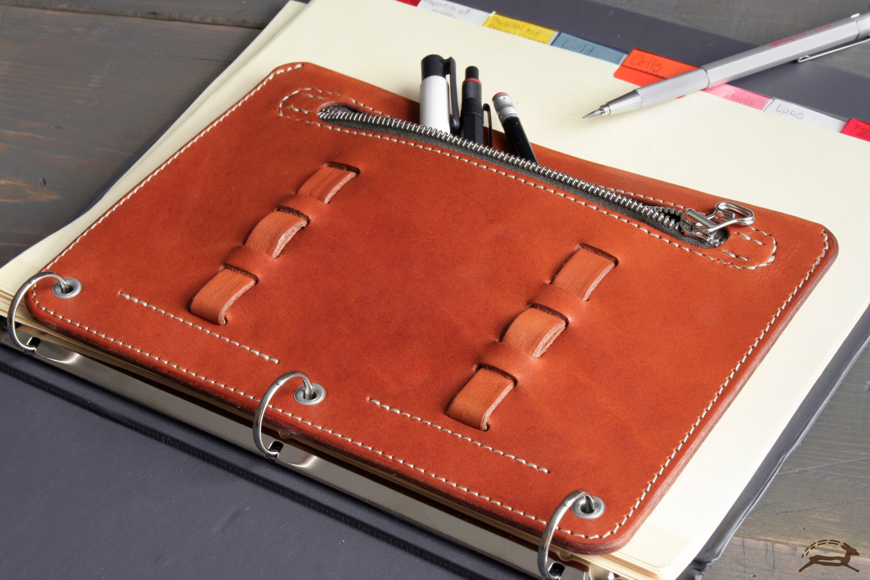 3-ring leather pencil case - OCHRE handcrafted