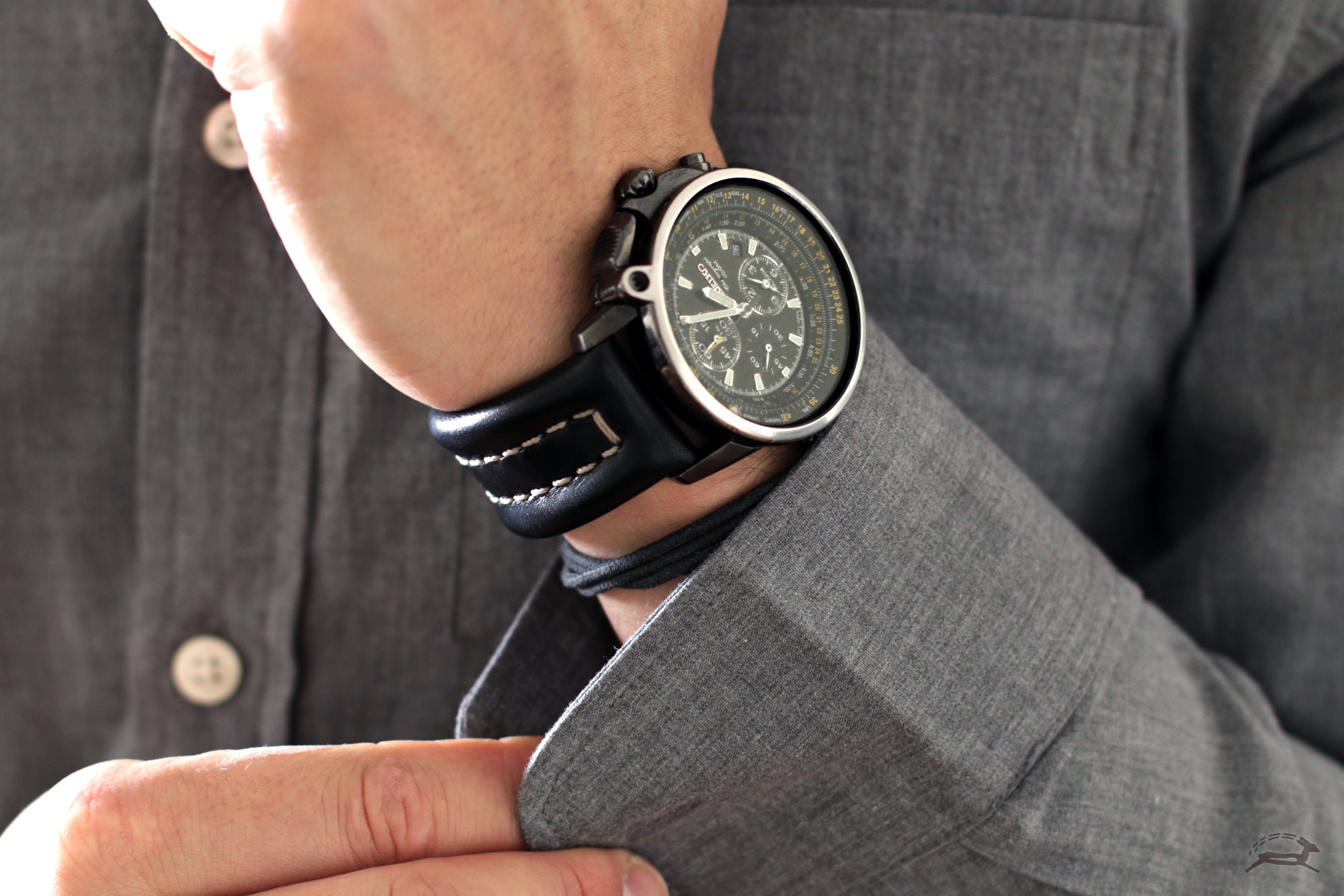 Black Leather Watch Band