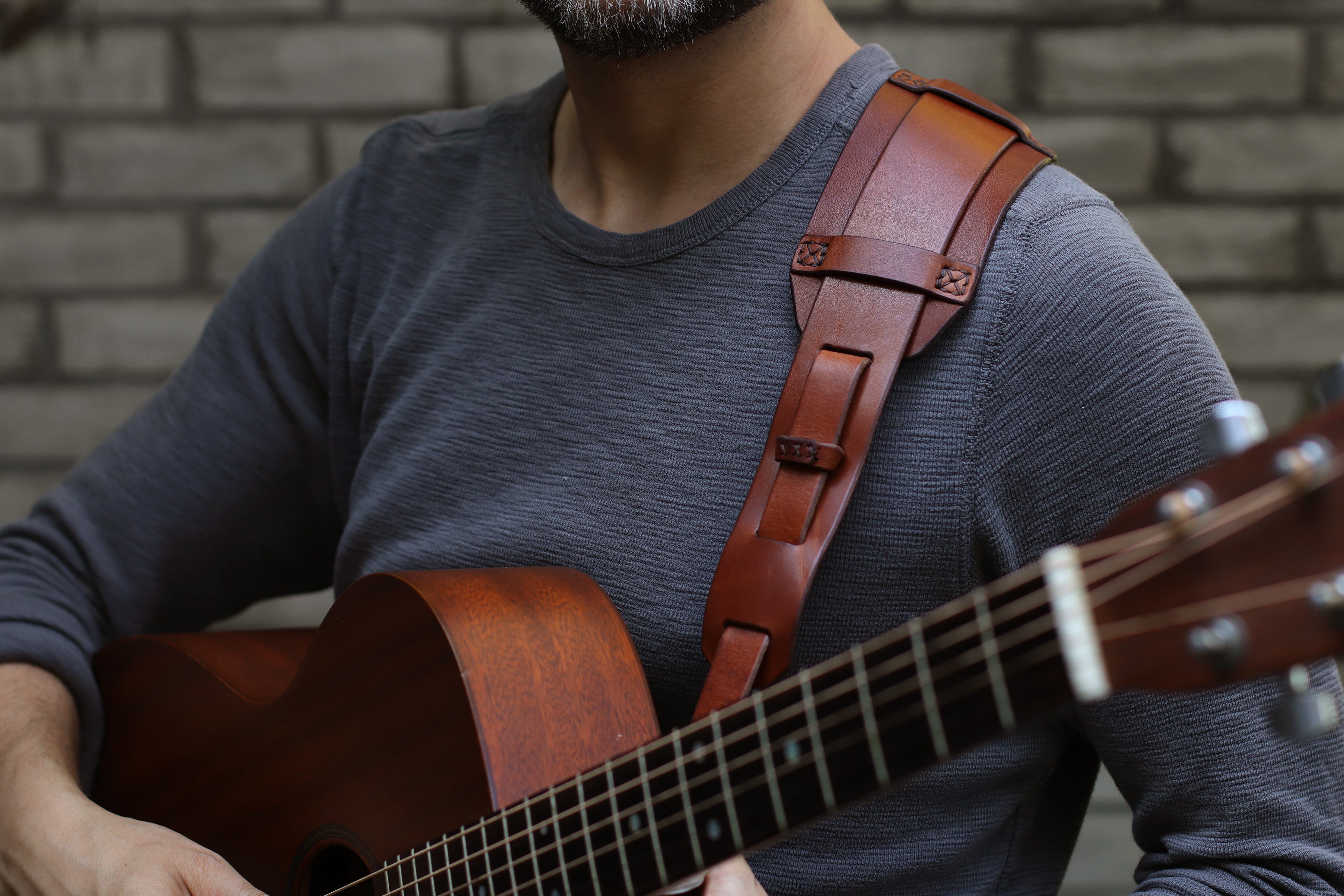 Brown Hand-stitched Leather Guitar Strap