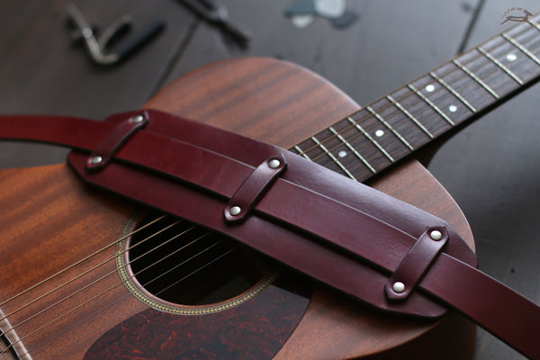 Dark Red Leather Guitar Strap