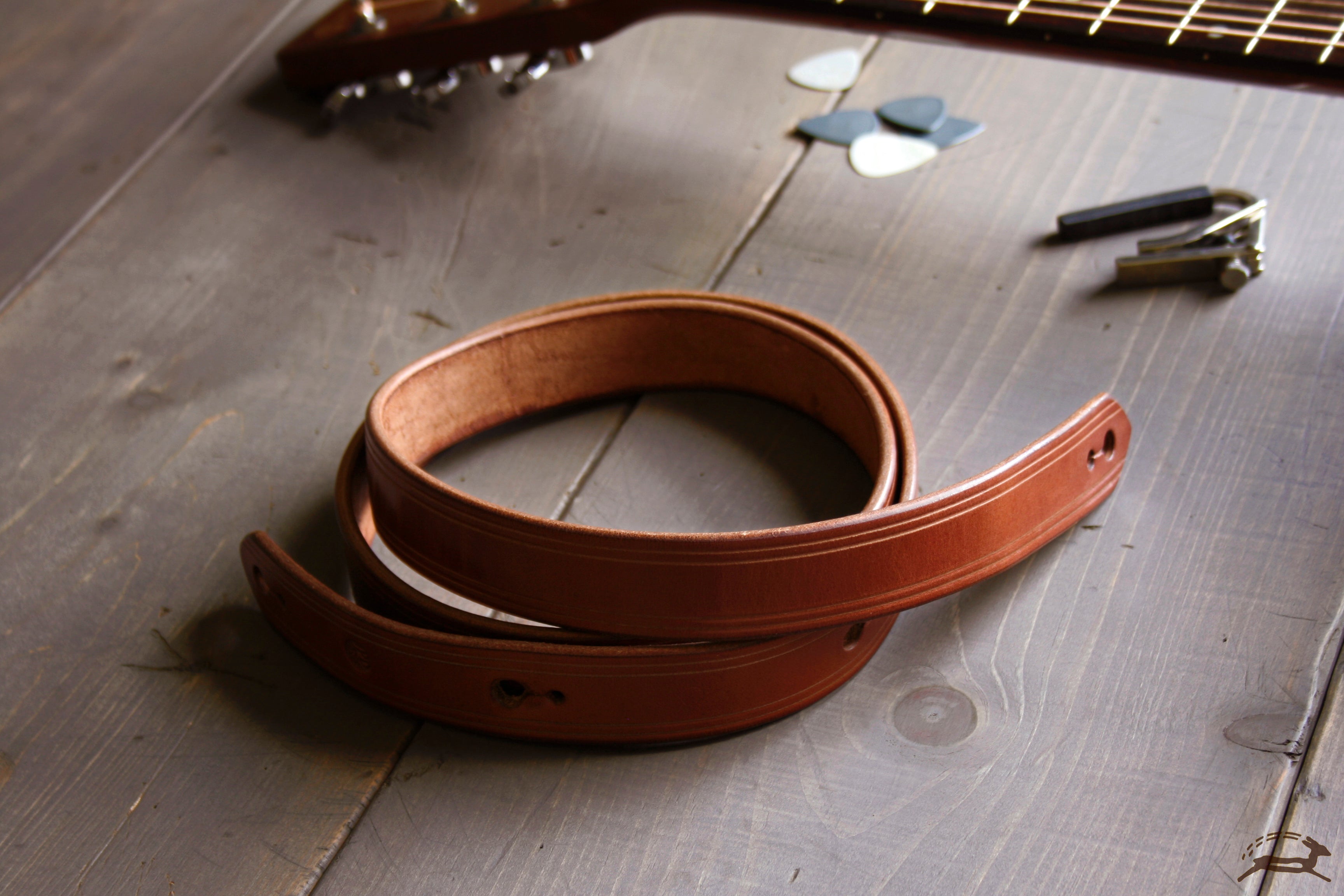 Handcrafted Leather Guitar Strap - THIN style