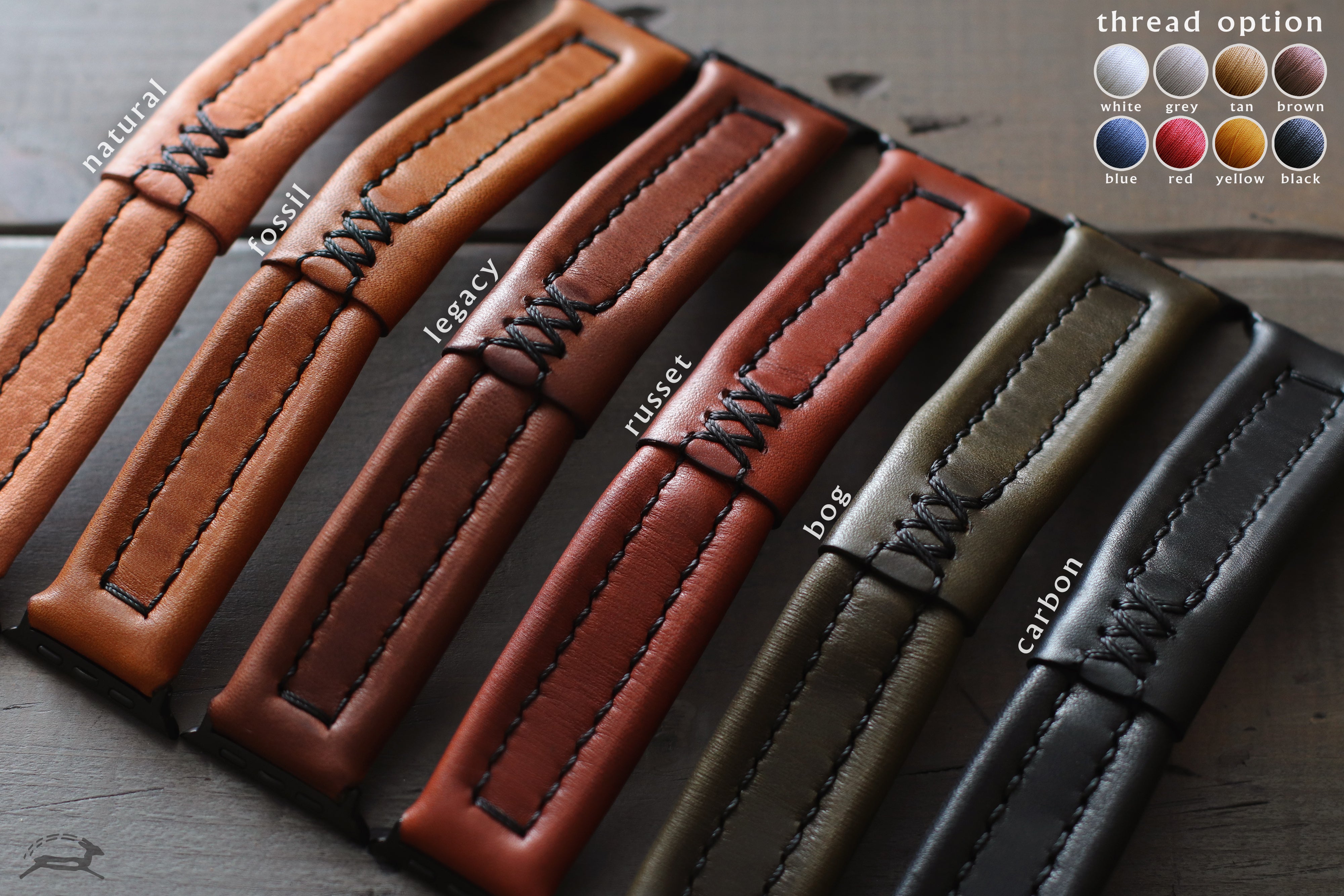 Handmade leather watch straps color options