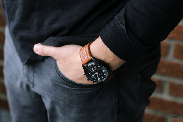 Leather watch strap jeans