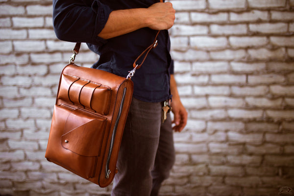 brown leather satchel bag - OCHRE handcrafted