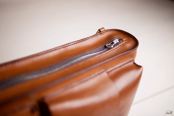 brown leather zipper satchel - OCHRE handcrafted