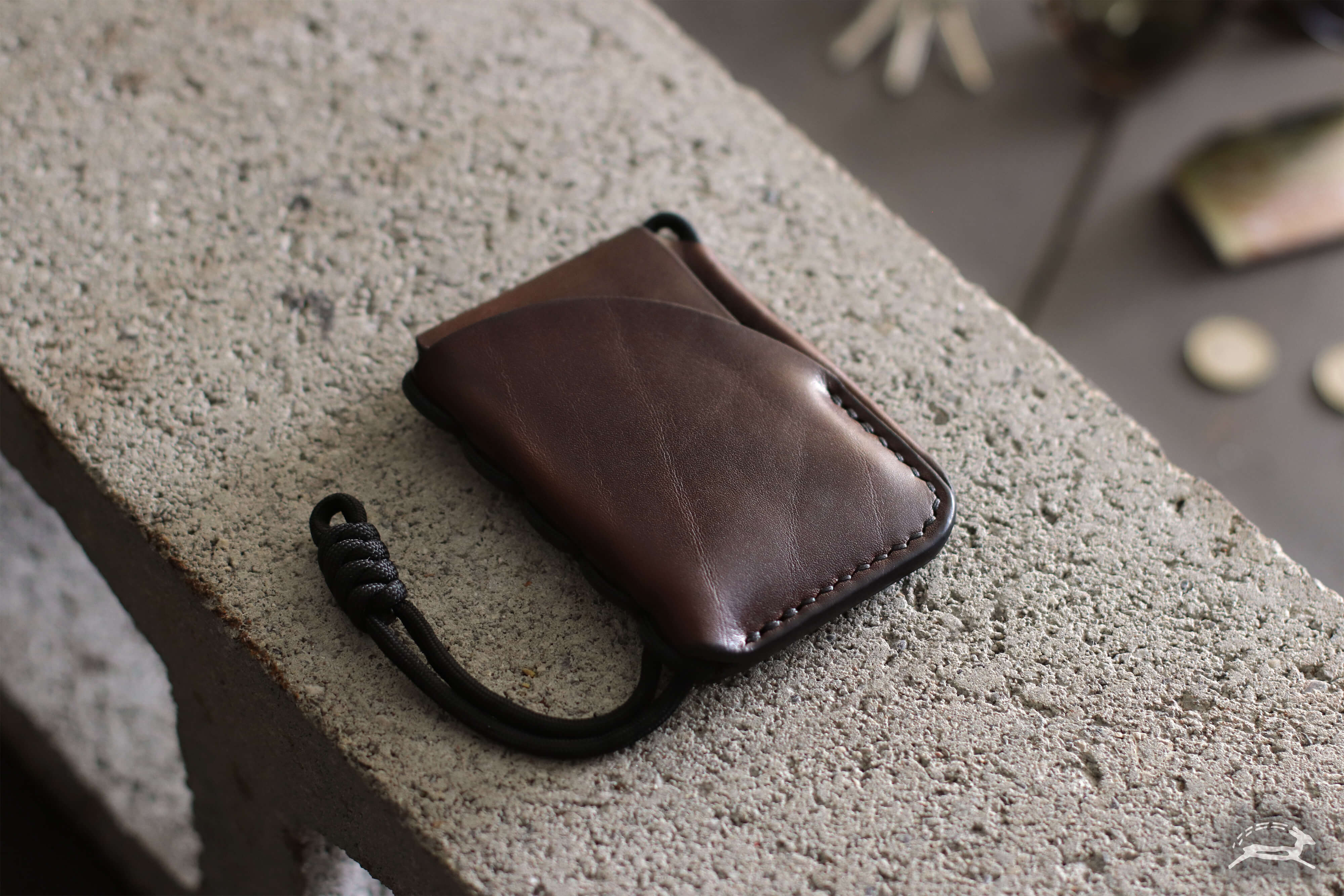 dark brown chocolate leather wallet with lanyard - OCHRE handcrafted