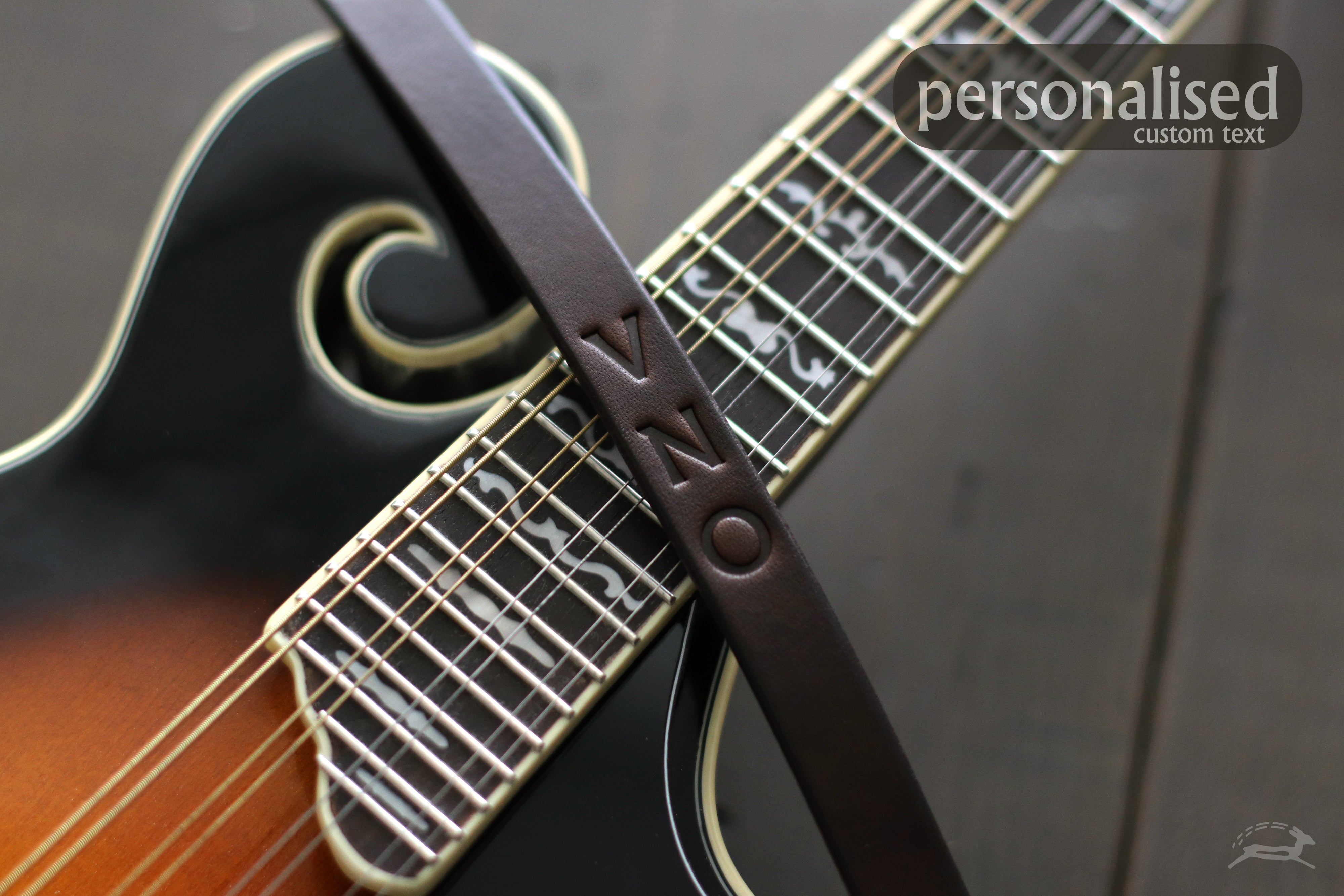 leather mandolin strap with custom initials - OCHRE handcrafted