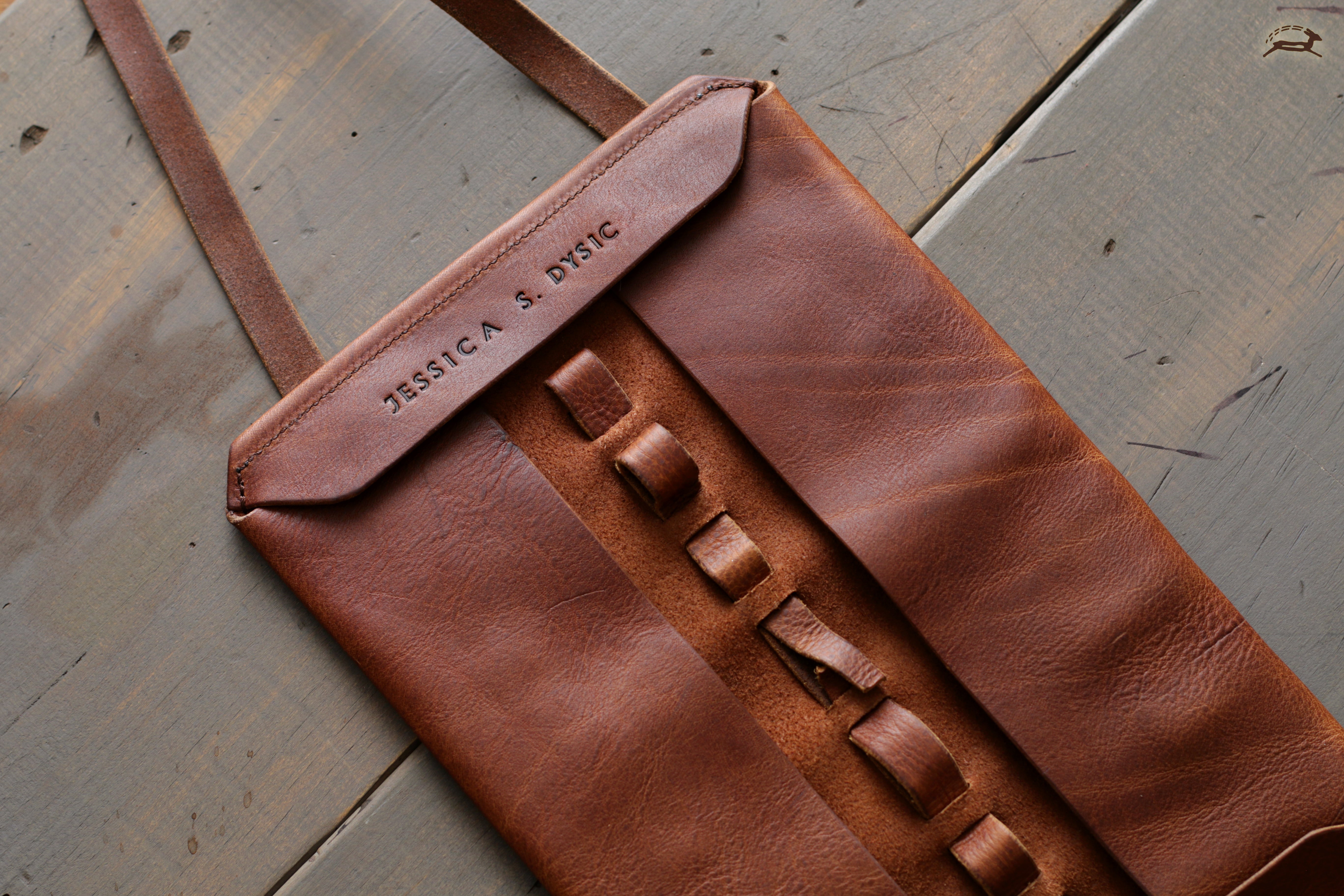 monogrammed leather tool roll - OCHRE handcrafted