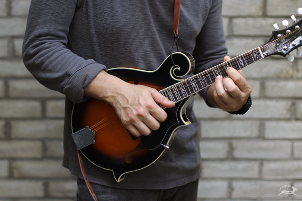 simple leather mandolin strap for folk or bluegrass - OCHRE handcrafted