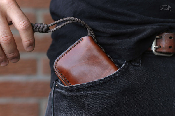 slim leather card holder wallet with lanyard for your front pocket - OCHRE handcrafted
